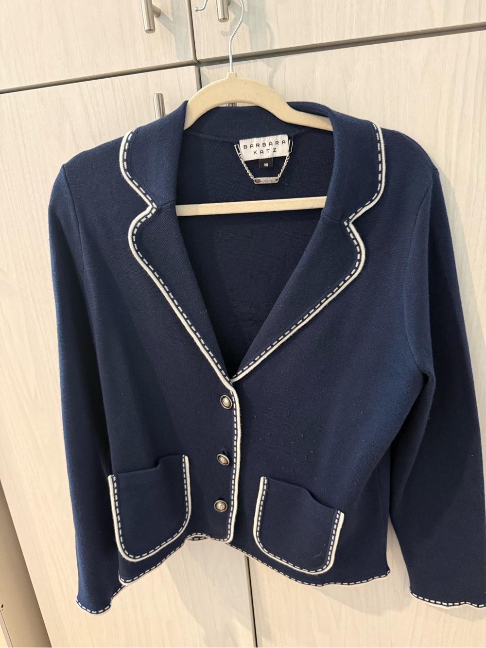 Navy Stitch-Trim Blazer